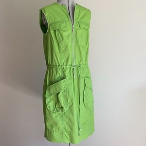 MICHAEL Michael Kors Green Cotton Shirt Dress Size SMALL Zip Pockets Tie Waist